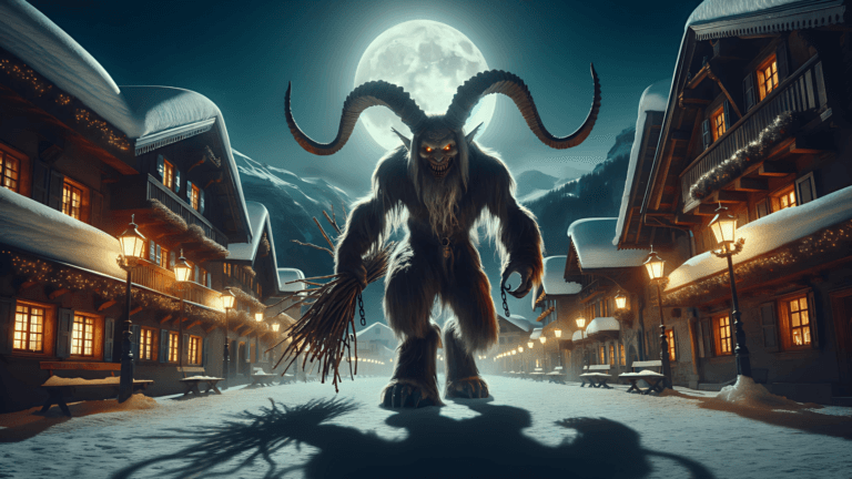 Alpine Krampus with birch sticks and chains